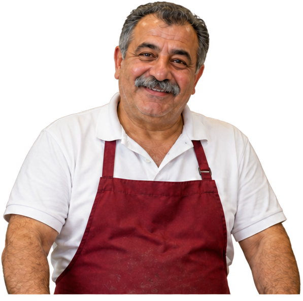 Bossman smiles warmly from behind the counter