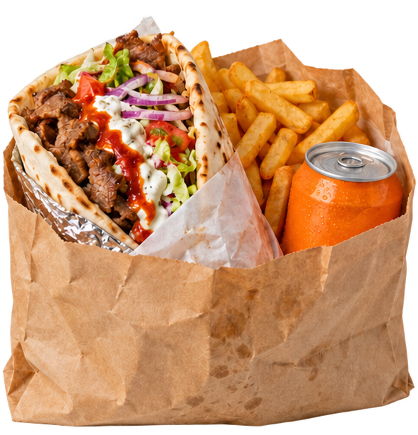 A generously filled takeaway bag